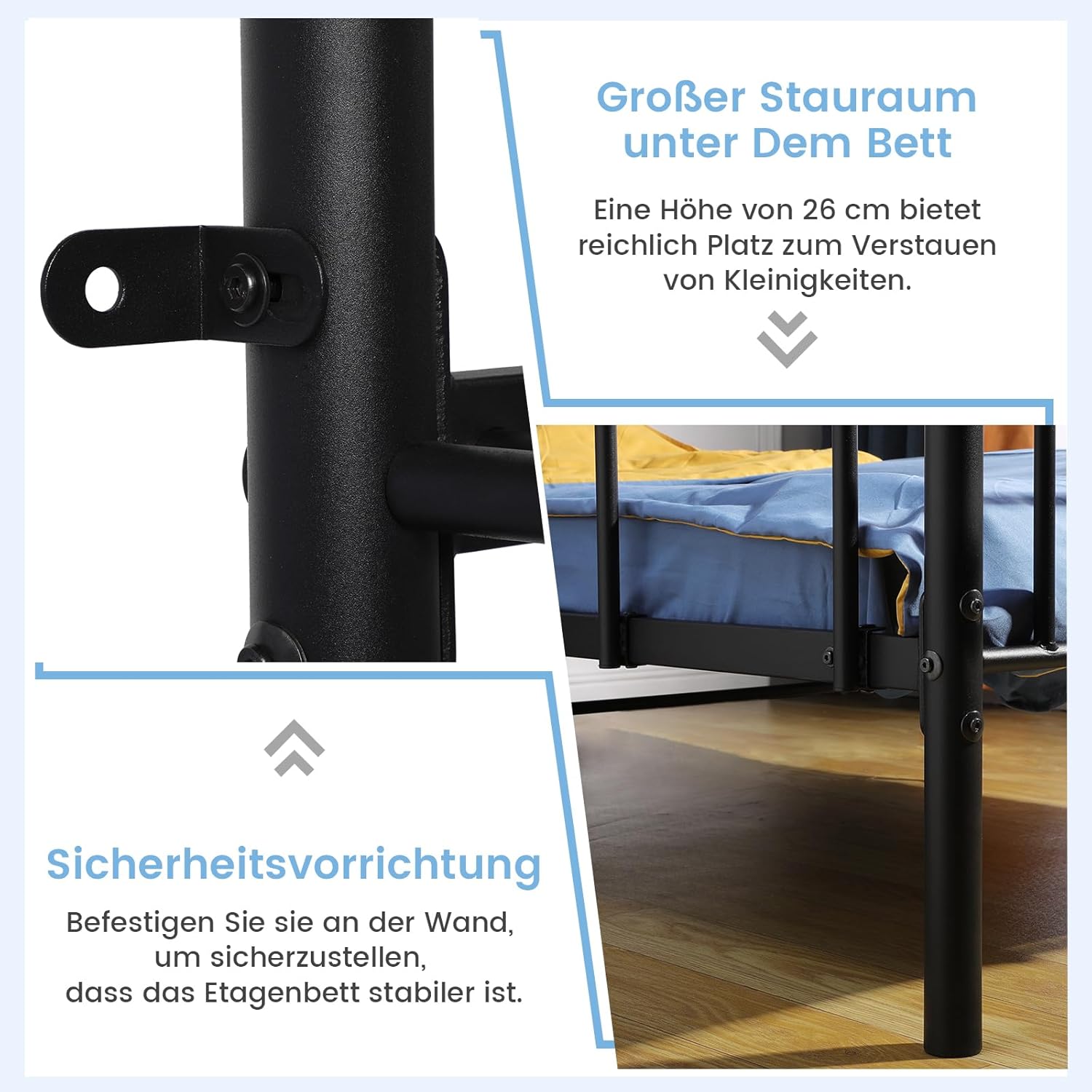Etagenbett 90x200cm mit Lattenrost, Kinderbett mit Leiter und Rausfallschutz, Hochbett Stockbett - Schwarz