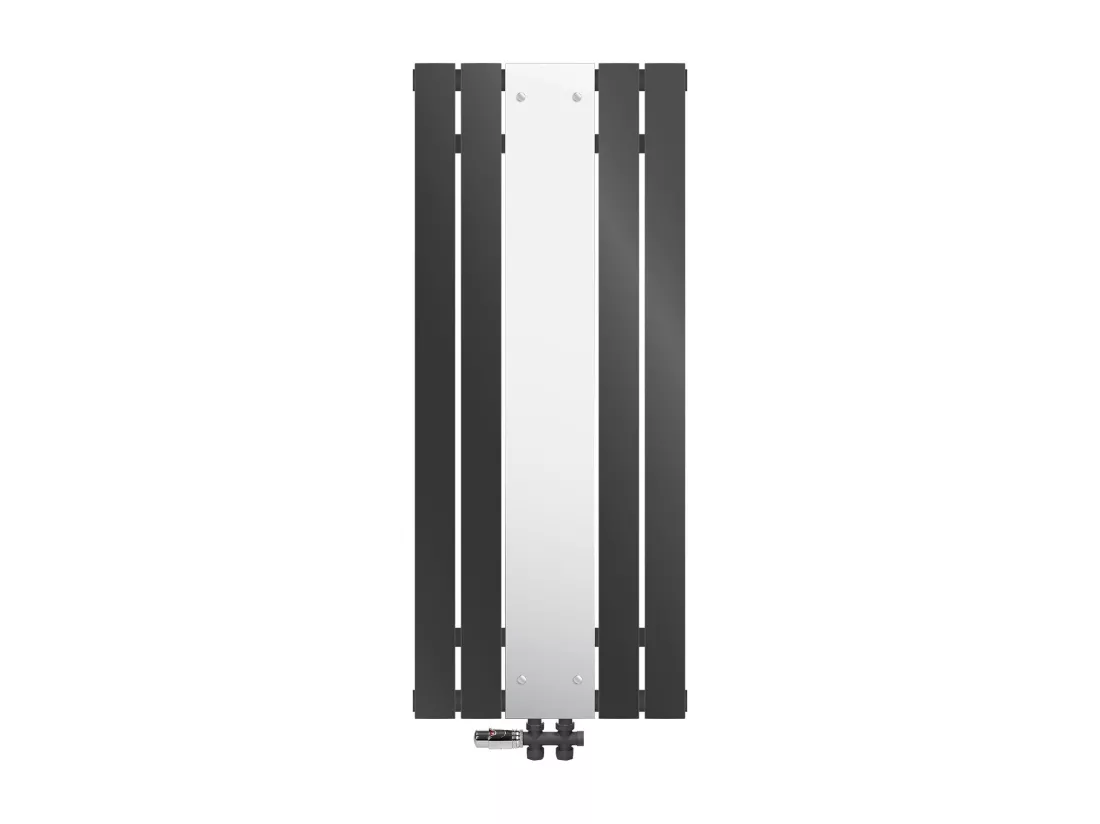 Radiateur plat anthracite 450x1200 mm avec miroir et kit raccordement au sol