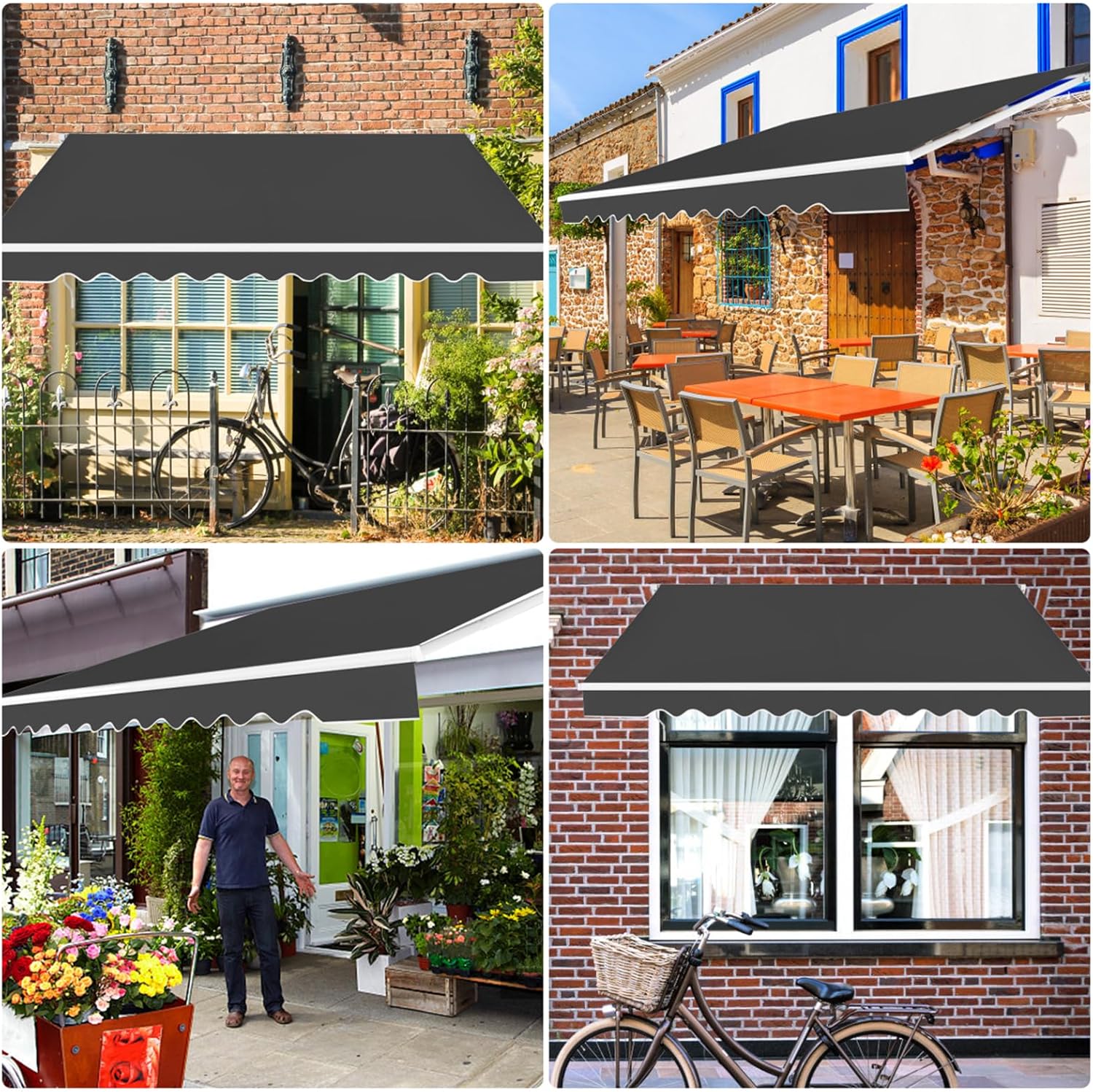COSTWAY Markise mit Kurbel, Gelenkarmmarkise Sonnenschutz, Balkonmarkise Sonnenmarkise 5-35° Winkel einstellbar, Terrassenmarkise, Klemmmarkise für Balkon und Veranda (Grau, 360 x 300 cm)