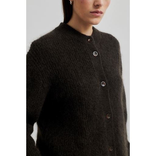 Second Female Brook Knit Rib Cardigan, Mulch, L