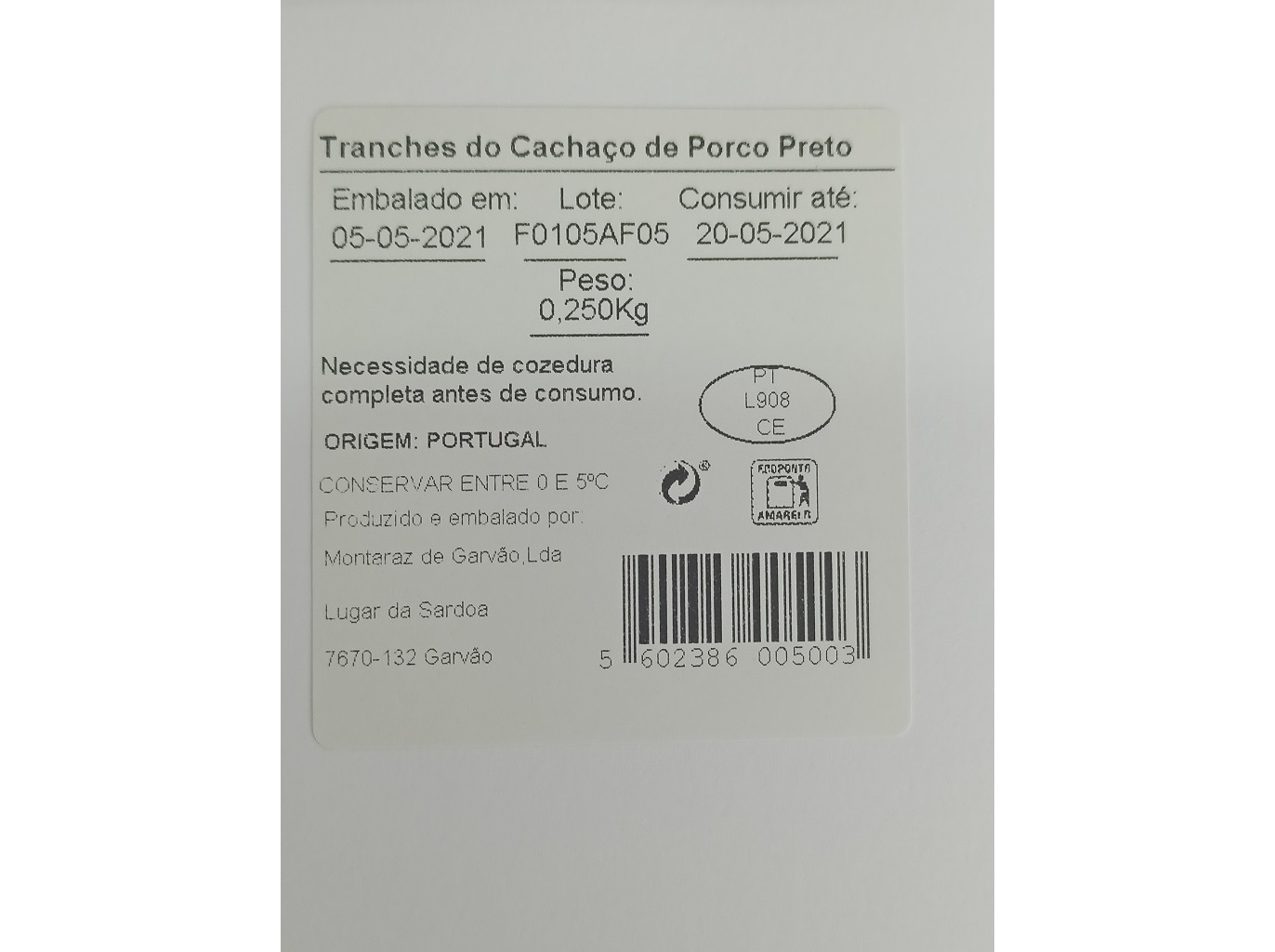 TRANCHES DO CACHAÇO PORCO PRETO AUCHAN CULTIVAMOS O BOM SKP 250GR