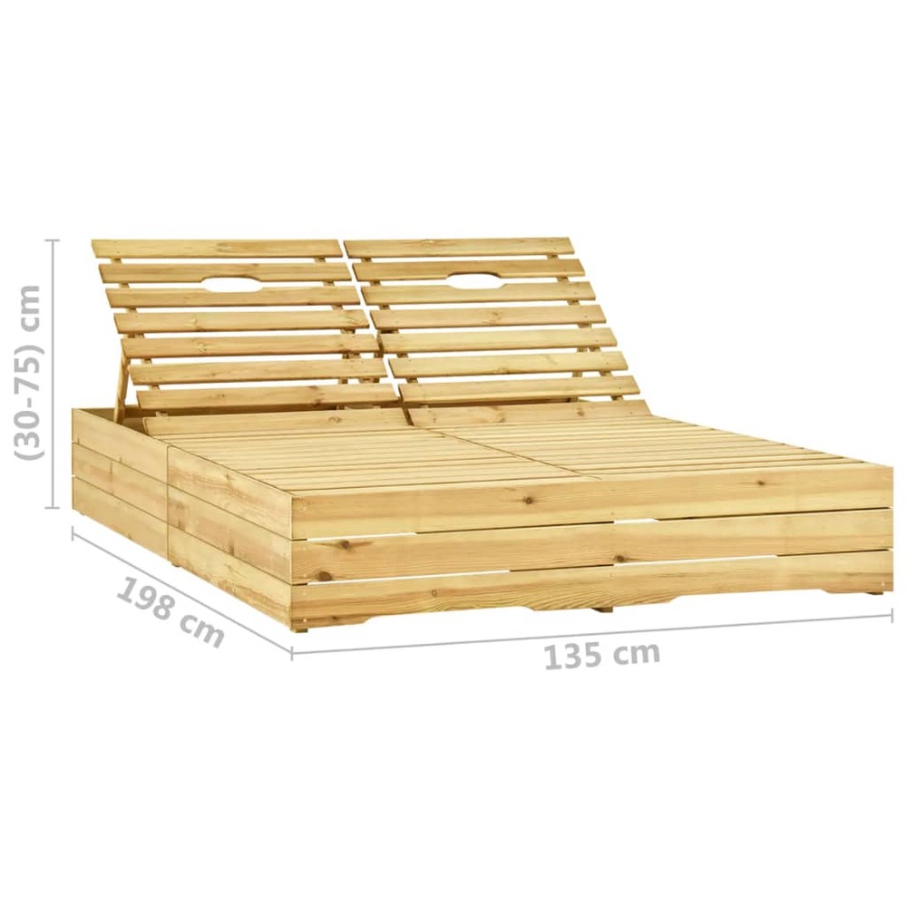 Transat chaise longue bain de soleil lit de jardin terrasse meuble d'extérieur double 198 x 135 x (30-75) cm bois de pin impr