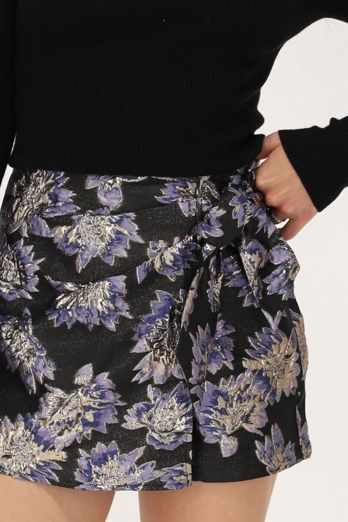 Zwarte & paarse jacquard skort