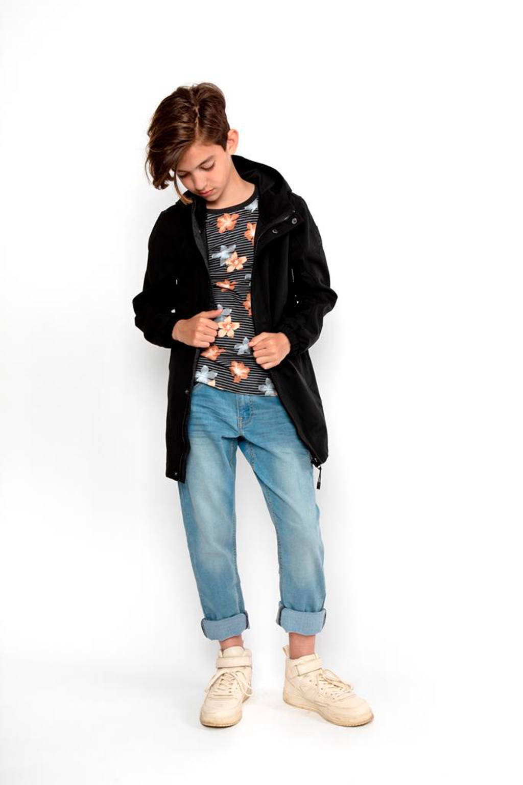 No Way Monday T-shirt met all over print donkergrijs/multicolor
