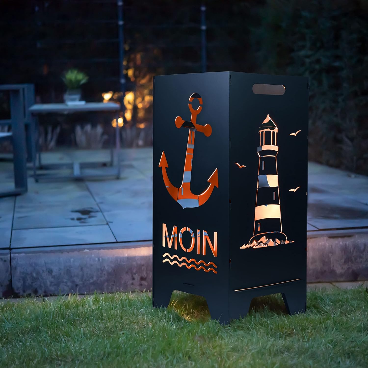Feuertonne Mit Maritim Motiv | Stabiles Stecksystem Mit Tragegriffen | Besonders Robust & Aus Hochwertigem Stahl | Für Eine Knisternde Gemütlichkeit In Deinem Garten (78cm Moin)