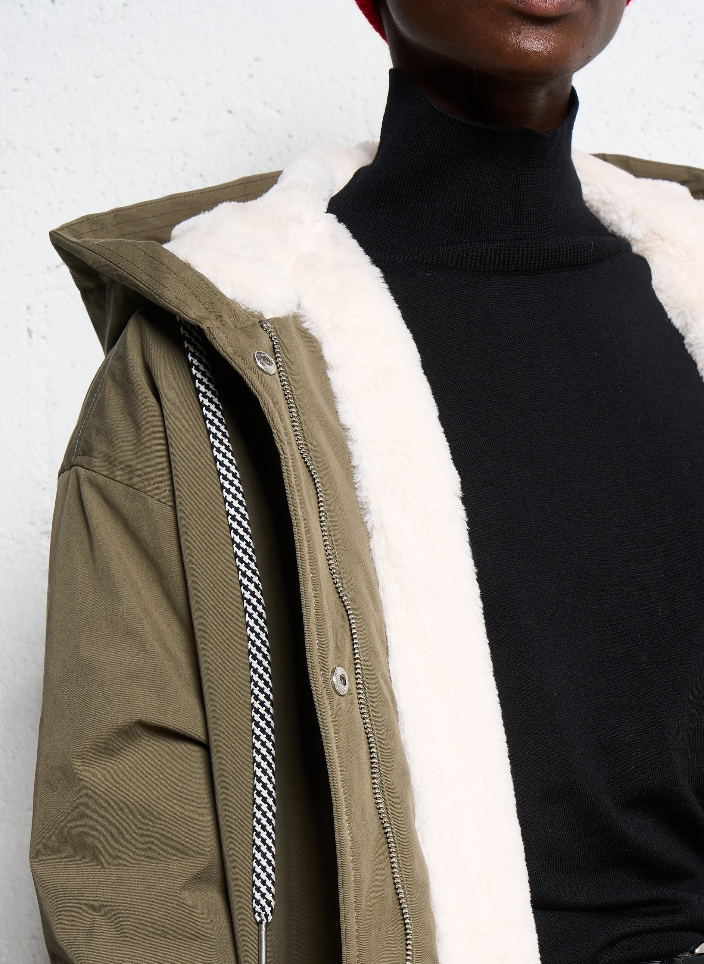 Parka droite à capuche en coton | Kaki