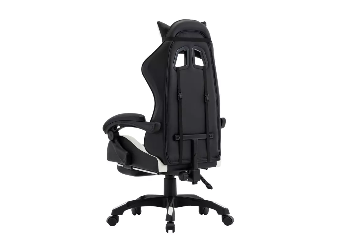 Fauteuil de jeux vidéo et repose-pied Blanc et noir Similicuir