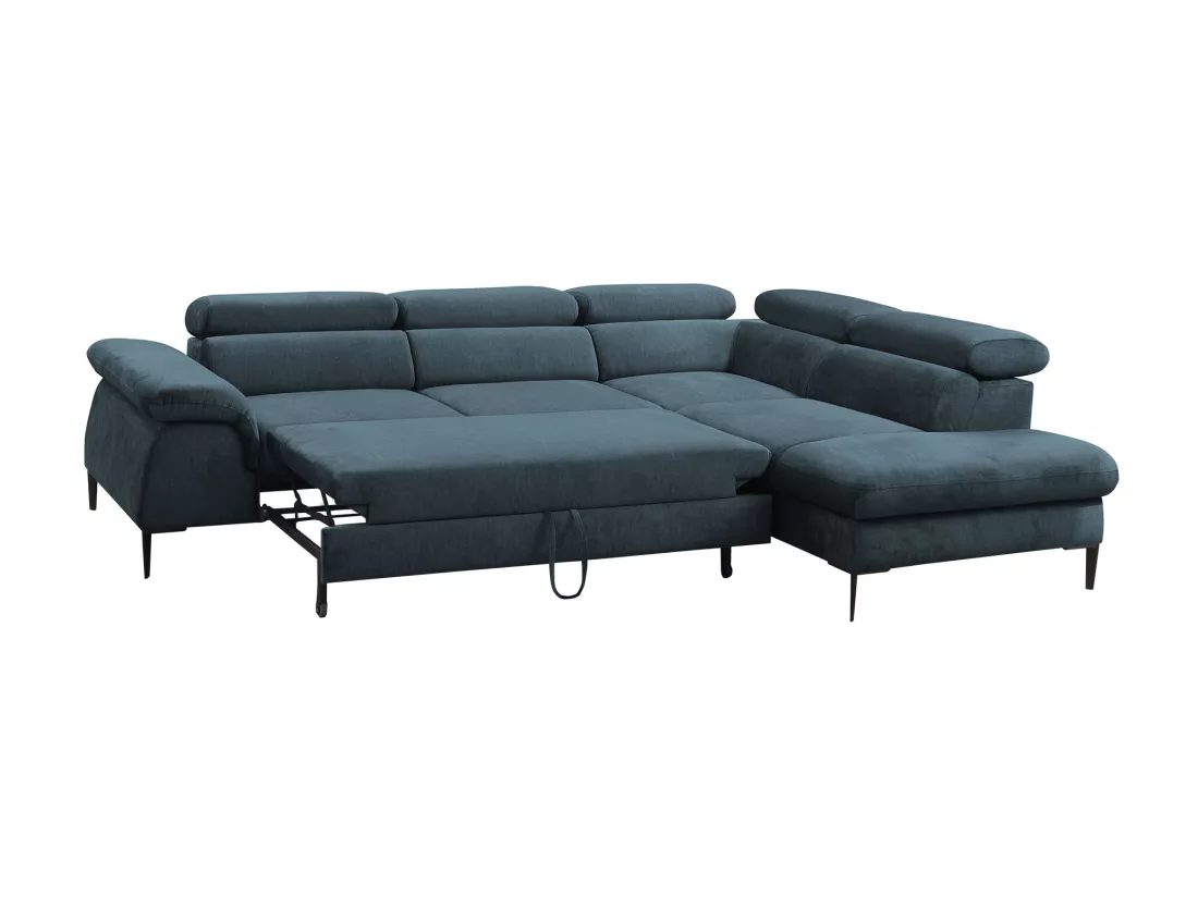 Grand canapé d'angle droit convertible en velours bleu nuit SEPINA de Pascal Morabito