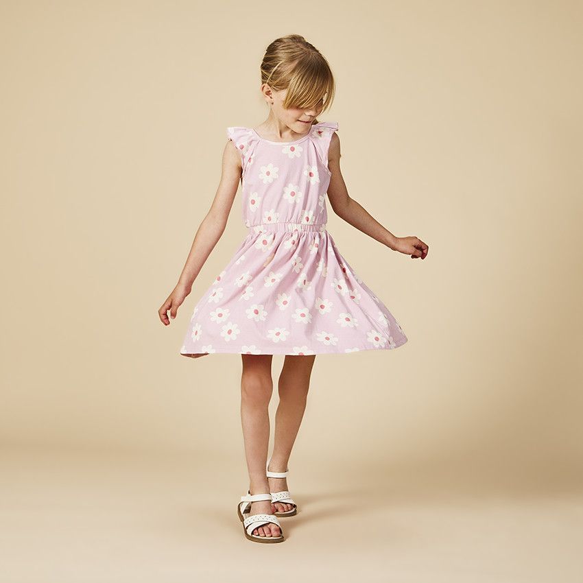 Robe imprimé fleuri avec dos ouvert pour fille - Rose