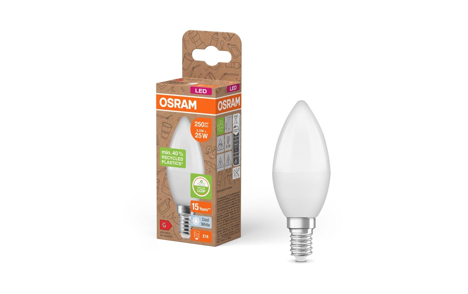 LED PCR LAMPS WITH CLASSIC B 3.3W, E14, NeutralweissLED Lampen, klassische B Kolbenform aus recyceltem Plastik