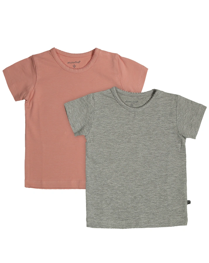 T-Shirt BASIC KNIT 2er-Pack in rosa/grau melange