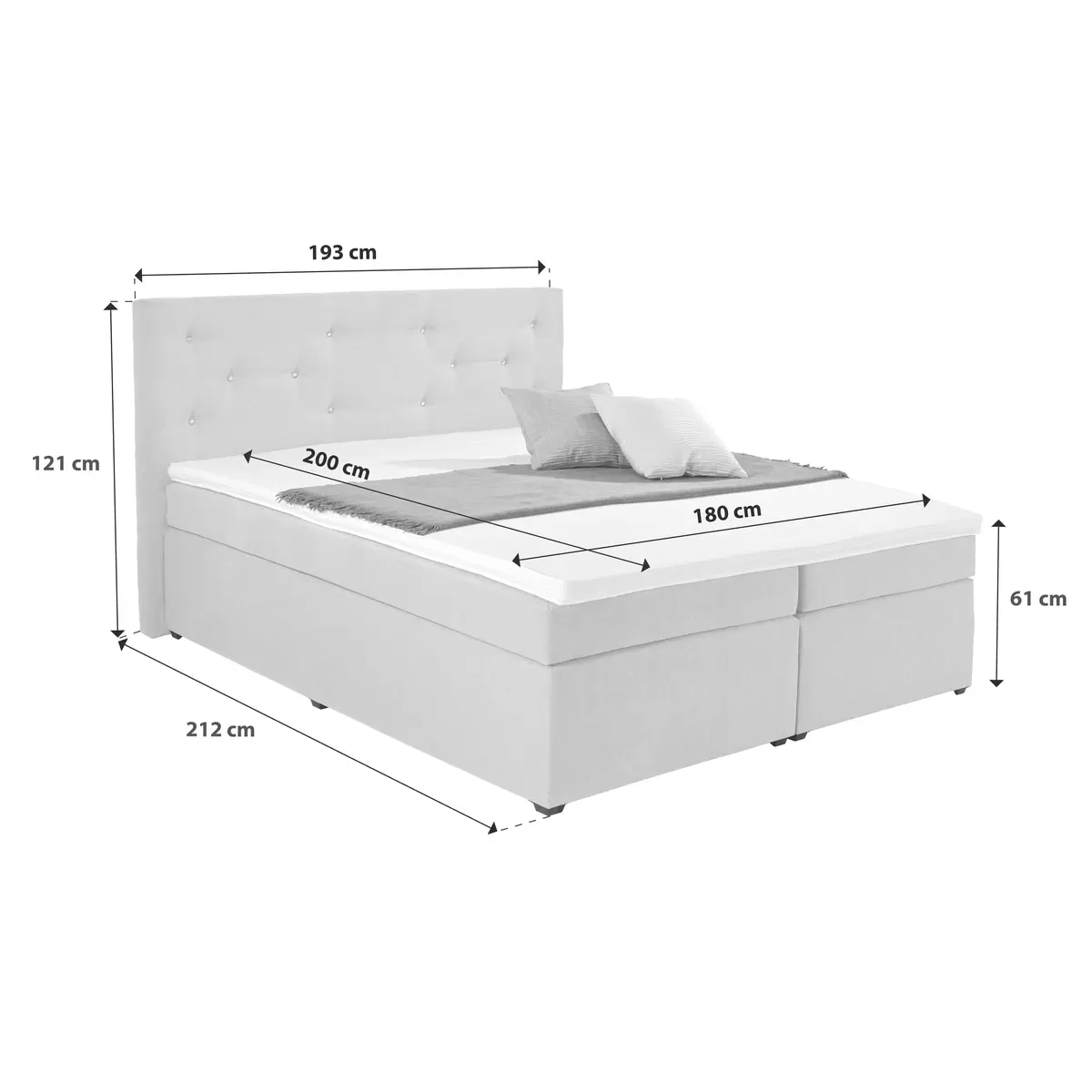 Boxspringbett Luminosa 180 x 200 Anthrazit