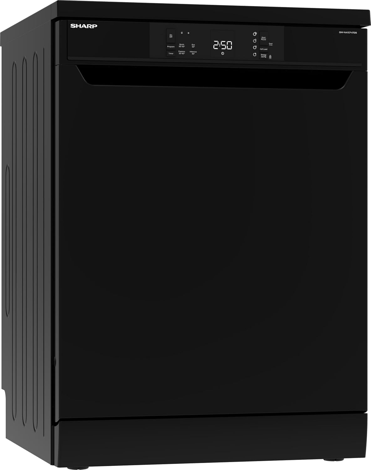 Sharp QW-NA1CF47DB-DE Freistehender Geschirrspüler 60cm / D / 13 Maßgedecke / 4 Programme mit Intensivprogramm/Halbe Beladung/Startzeitvorwahl/AquaStop/Schwarz