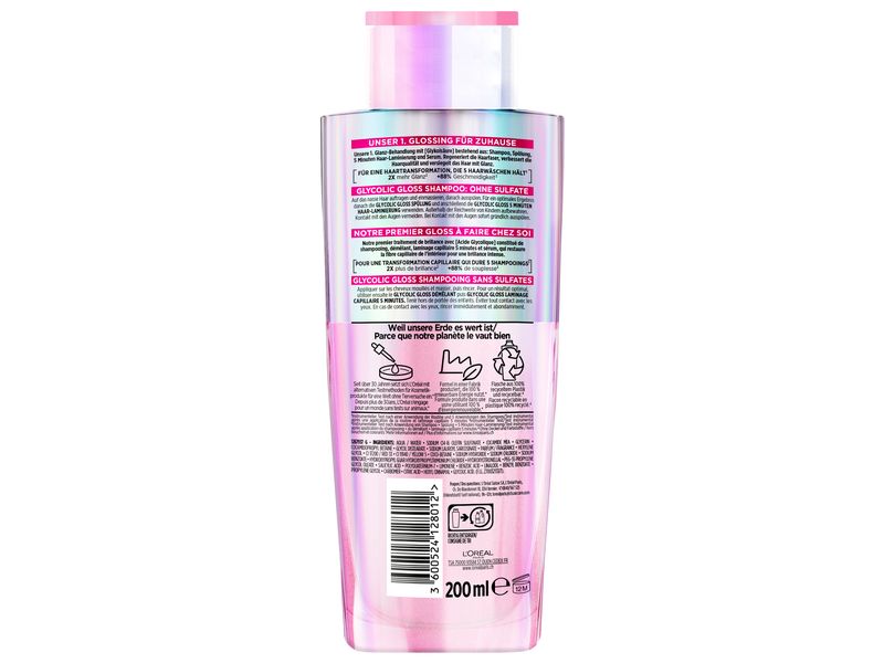 L'Oréal Elsève Shampoo Glycolic Gloss 200 ml Haarshampoo verbessert die Haarqualität und versiegelt das Haar mit Glanz