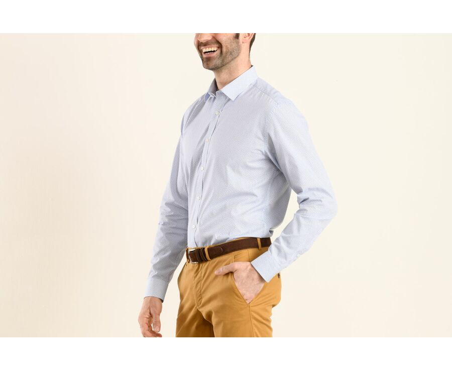 Chemise coton blanche imprimée motifs bleus - Col français - ROMÉRIC