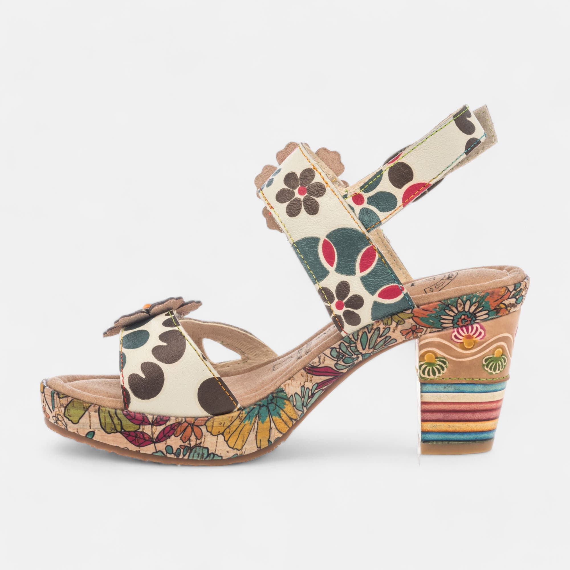 Nu-pieds à talon Femme en cuir beige