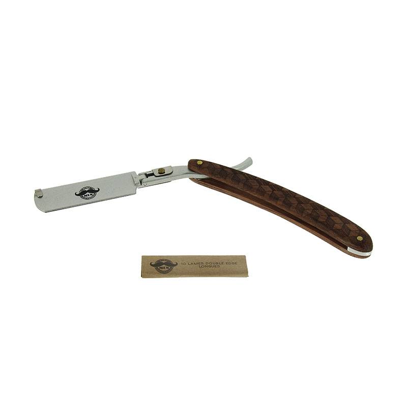 Rasoir à lame interchangeable en bois Marron   10 lames double edge longues
