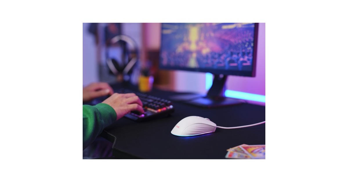 TrustGXT 924W Ybar+ gaming muis met hoogwaardige prestaties  (Wit, RGB, 25.600 dpi, Tweedekans)