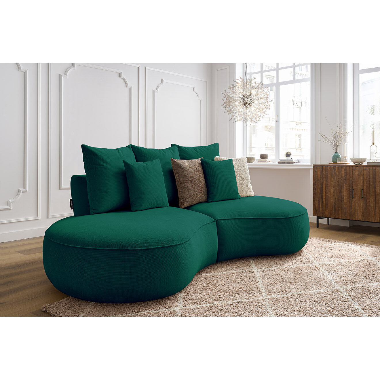 Bobochic Canapé droit fixe 3 places saint-germain tissu texturé vert - 260x145x92 cm