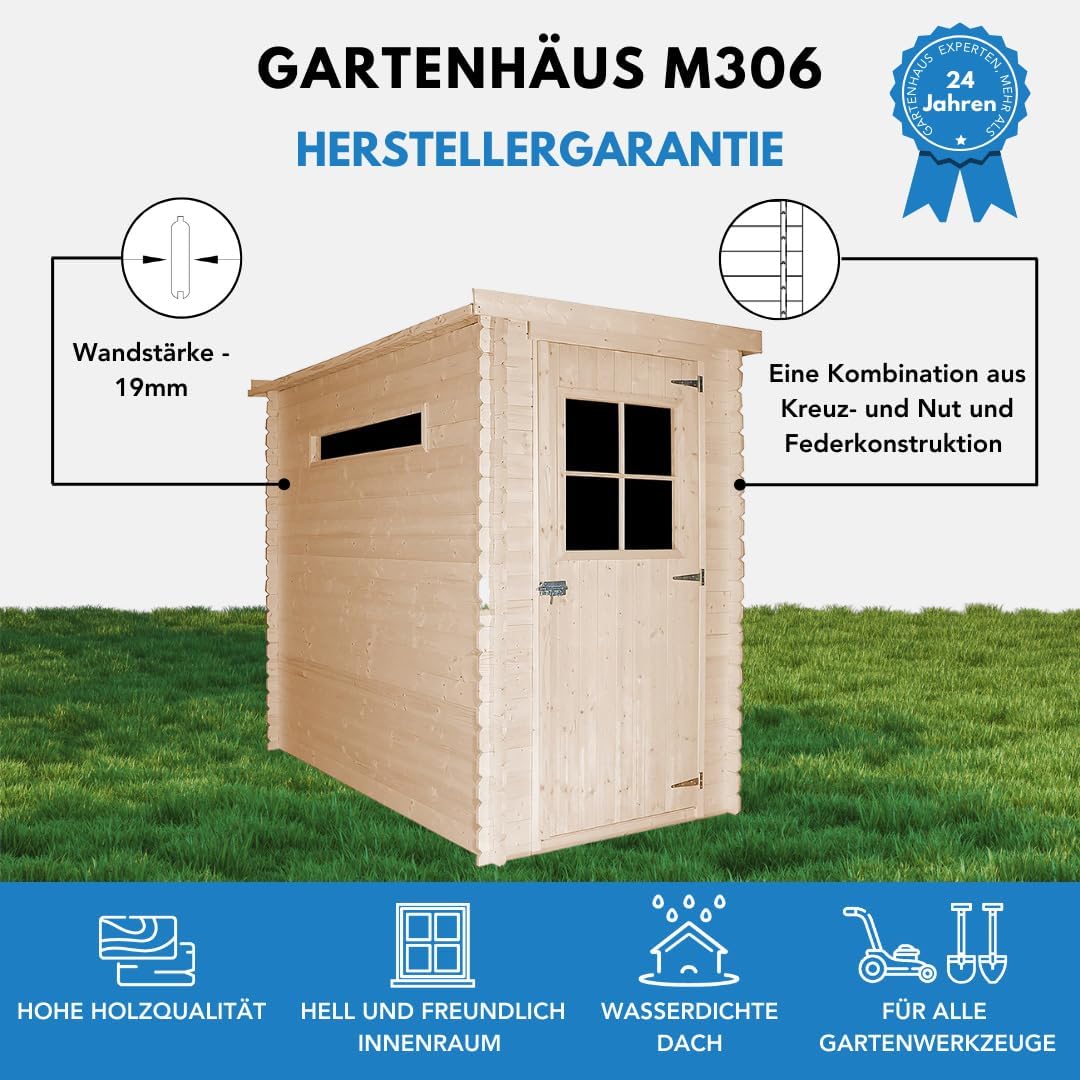 Gartenhaus Holz - Geräteschuppen Holz - Gerätehaus B144xL239xH198 cm/ 2.63 m2 Lagerschuppen für Garten - Fahrrad Schuppen - Gartenhäuser & aufbewahrung Wasserfestes Dach TIMBELA M306
