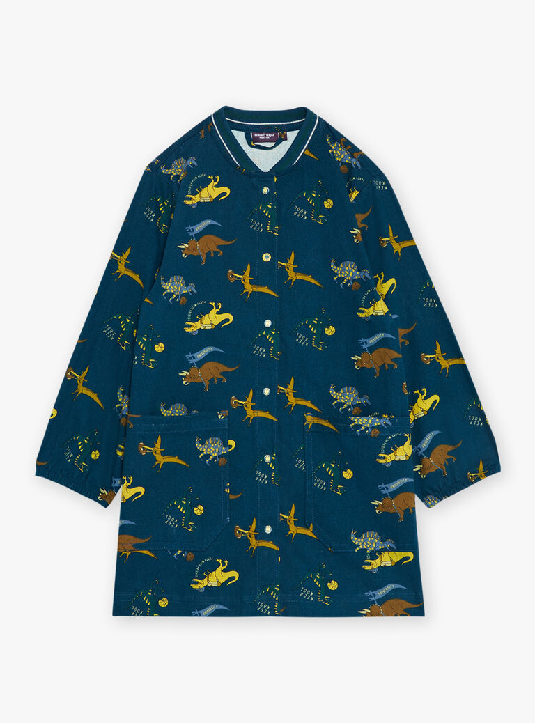 Blouse scolaire bleu pétrole à imprimé dinosaures