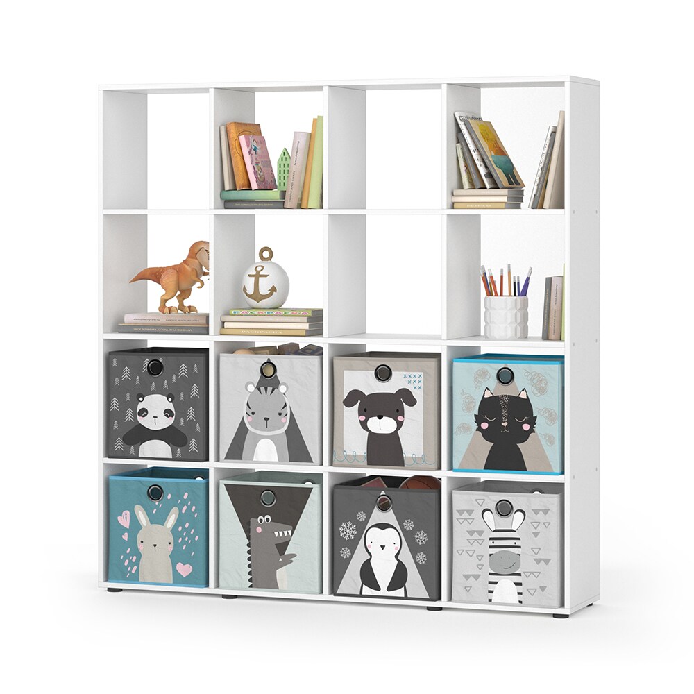 Raumteiler Bücherregal Standregal 16 Fächer Weiß Karree Kinder-Faltboxen Vicco