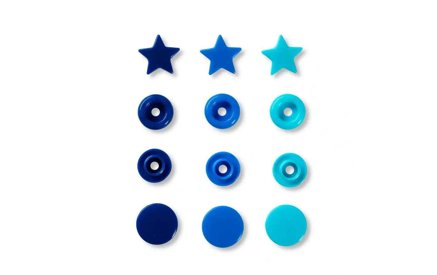 Druckknöpfe Color Snaps Stern, Blautöne, 12.4 mm, 30 StückNähfreie Druckknöpfe