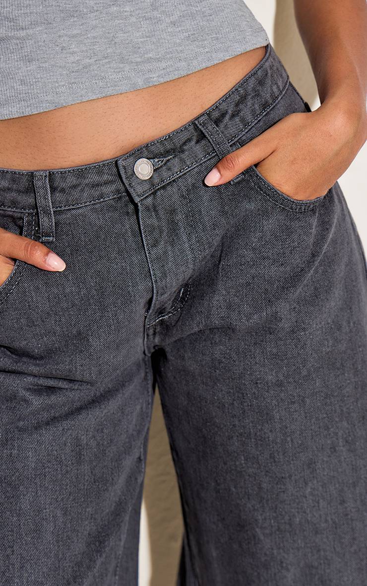 Gris Foncé Jean Boyfriend Taille Basse À Jambe Large