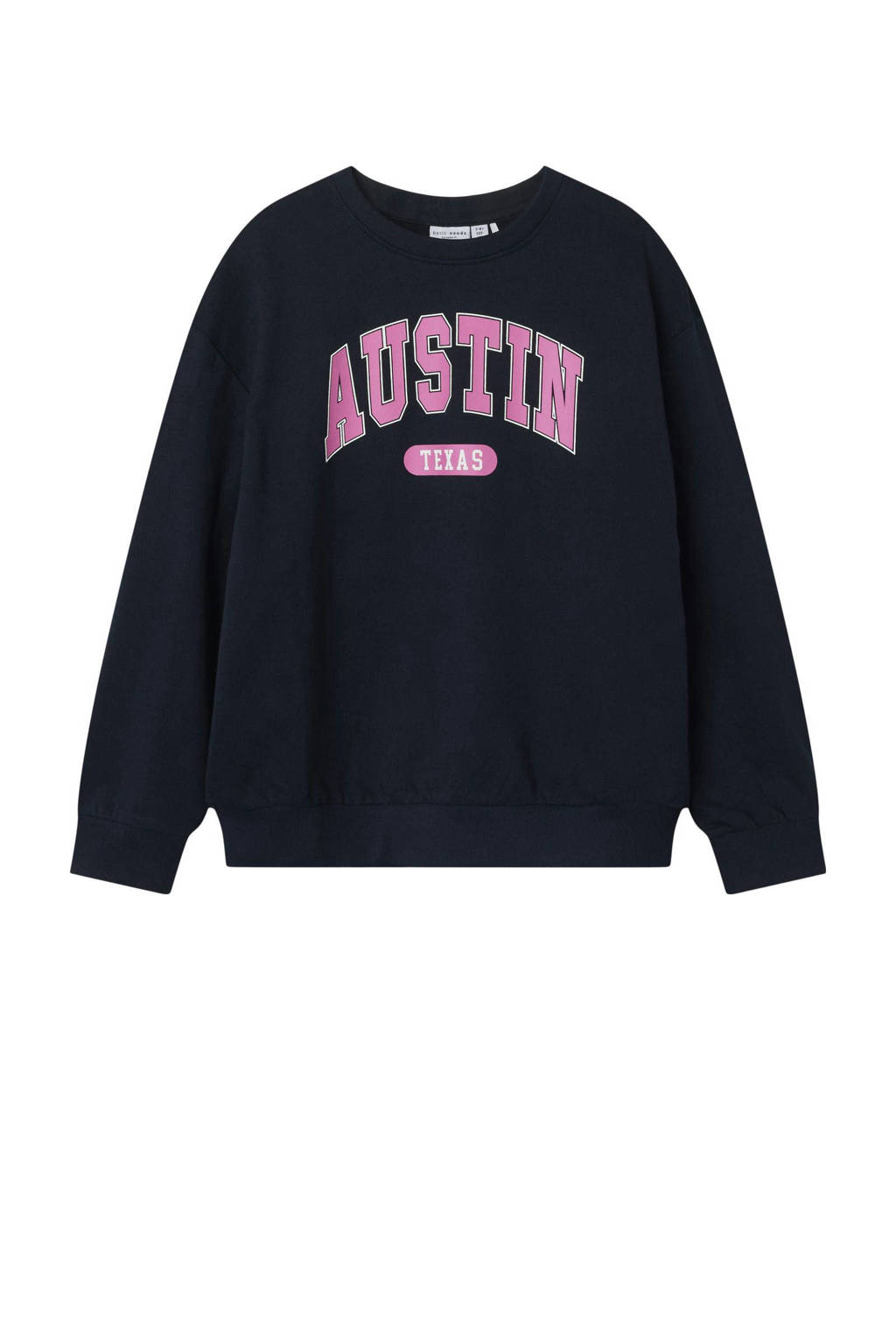 NAME IT sweater NKFVILOUI met printopdruk donkerblauw