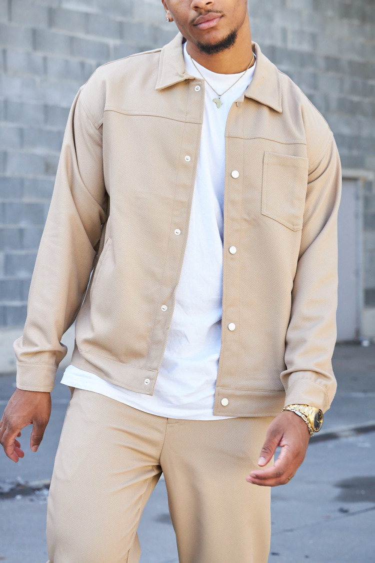 Ensemble 2 pièces veste + pantalon beige foncé à rayures