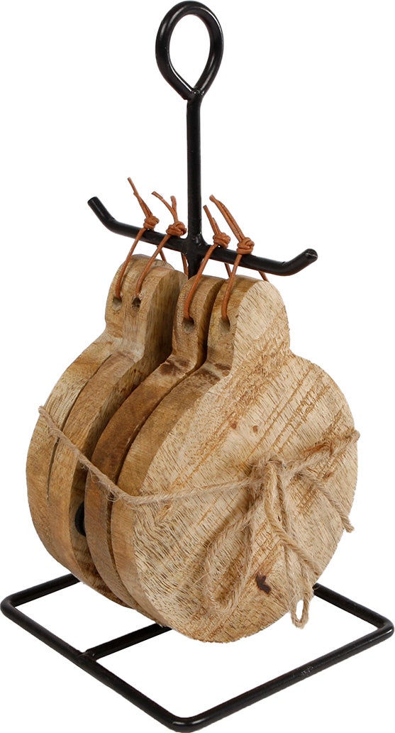 onderzetters met houder naturel 10 x 10 x 21 cm 4 stuks