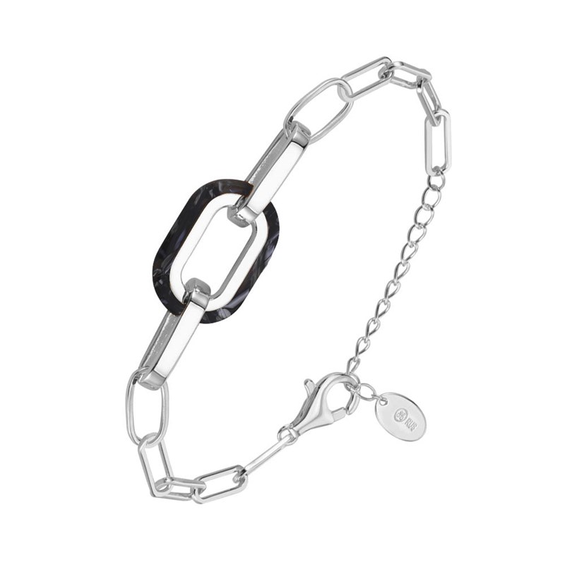 Bracelet En Argent Rectangle Et Acétate Noire Muriel