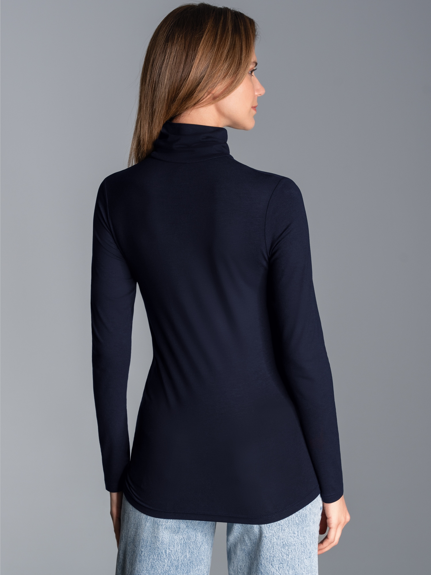 Rollkragen-Shirt aus elastischer Viskose Navy