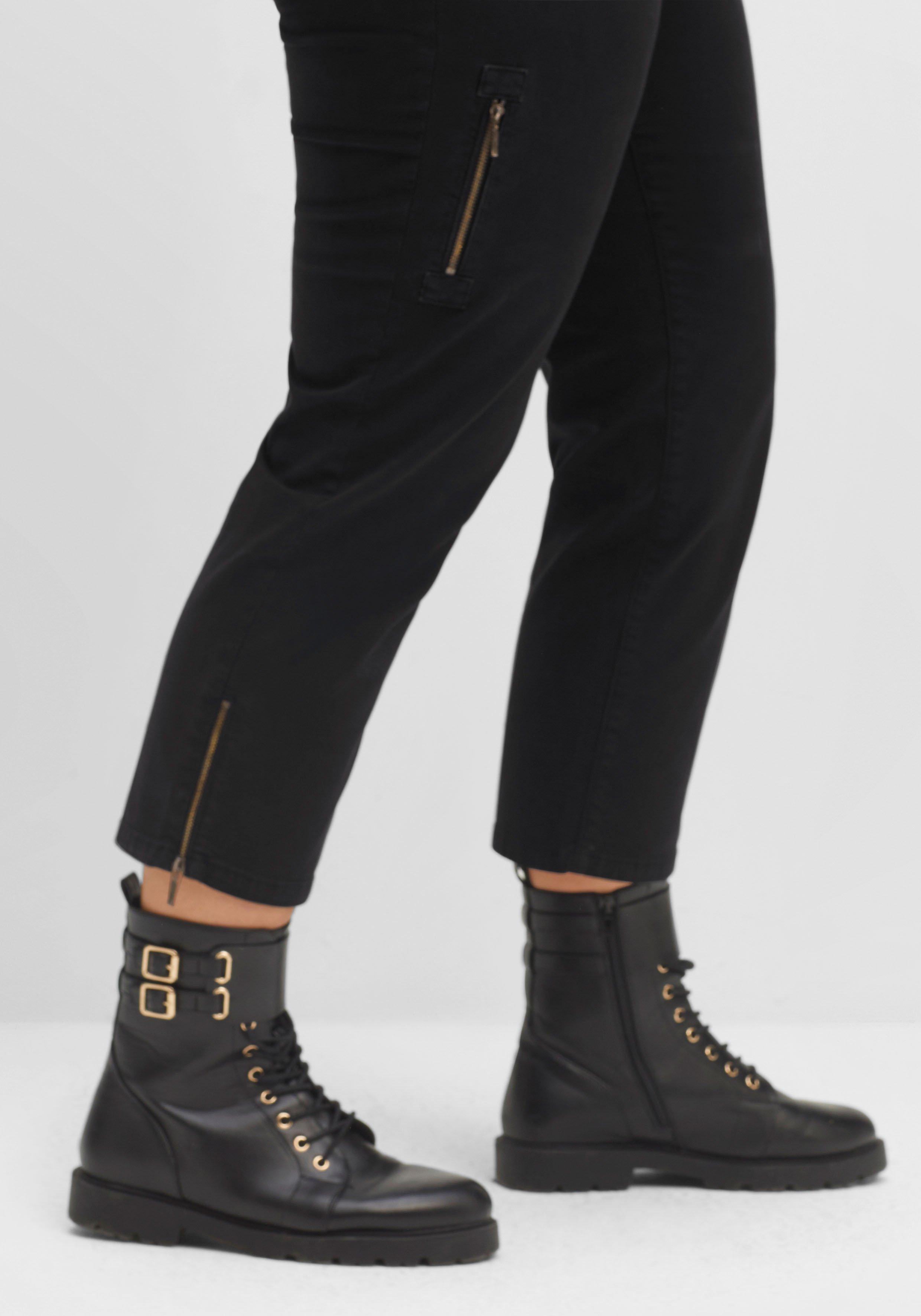 Schmale Twill-Hose in 7/8-Länge, mit Zipper-Details