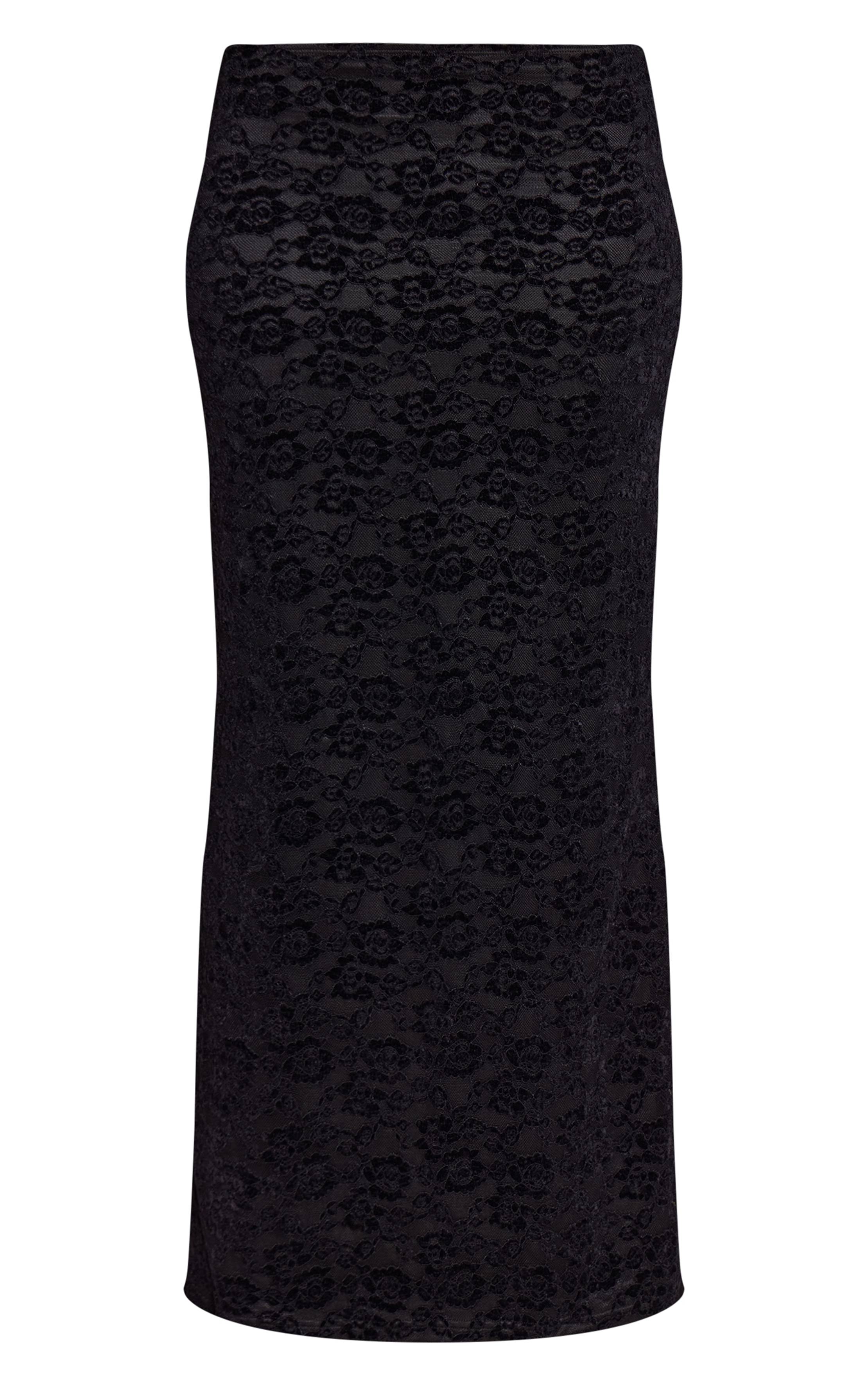 Noir Jupe Longue En Velours Dentelle Taille Mi-haute Ensemble Coordonné