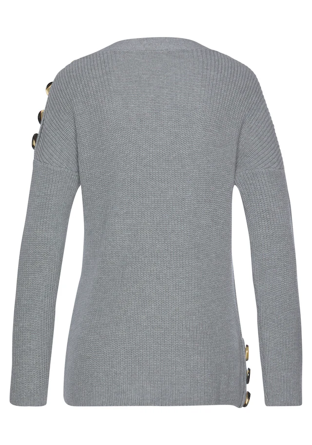 LASCANA Strickpullover , mit Knöpfen im Off-Shoulder-Style, Damenpullover aus Baumwoll-Mix