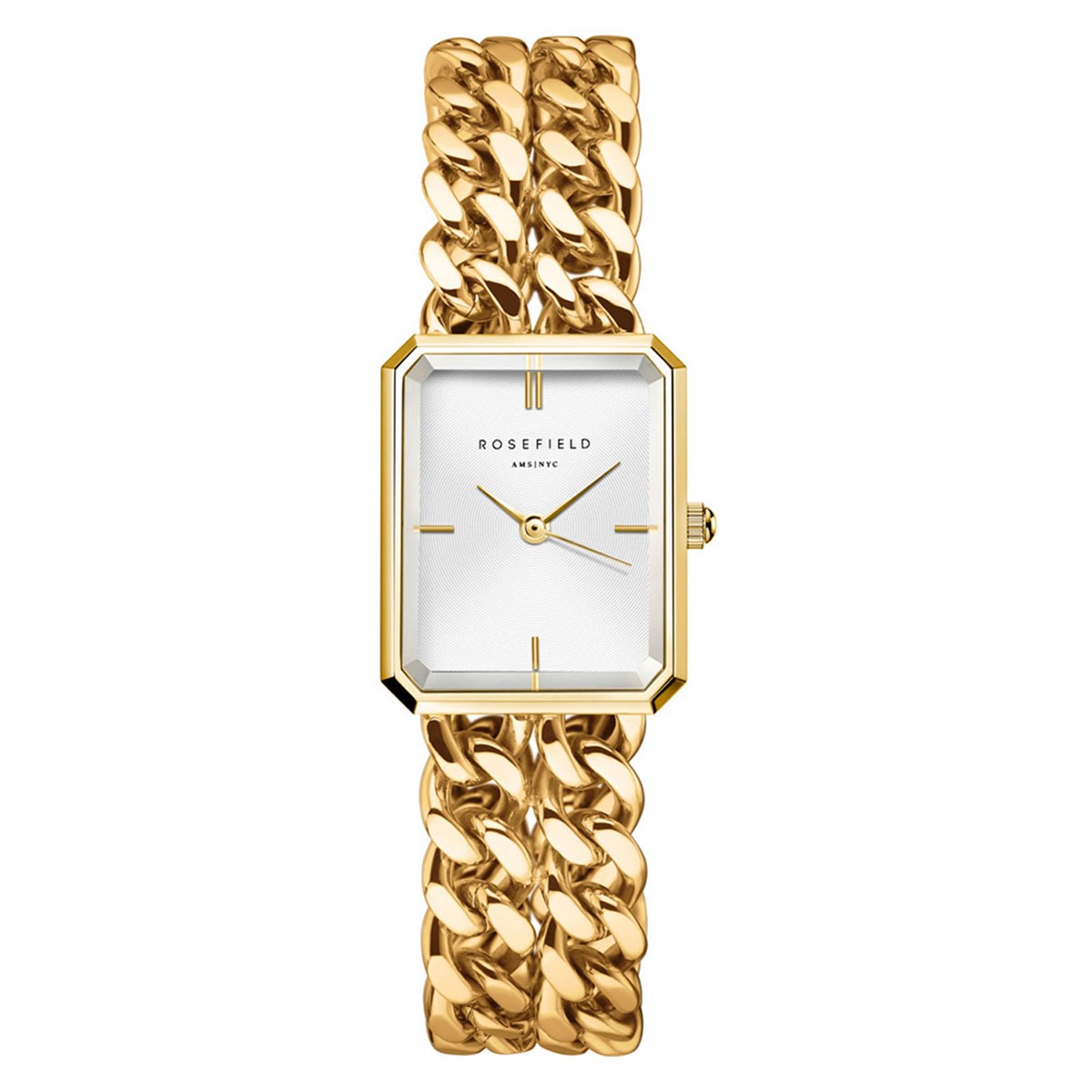Montre femme Rosefield Studio double chaine doréecadran blanc