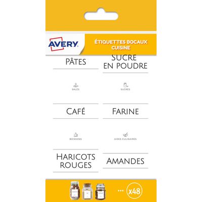 Avery - 48 Étiquettes bocaux produits alimentaires - 48 x 48 mm - noir
