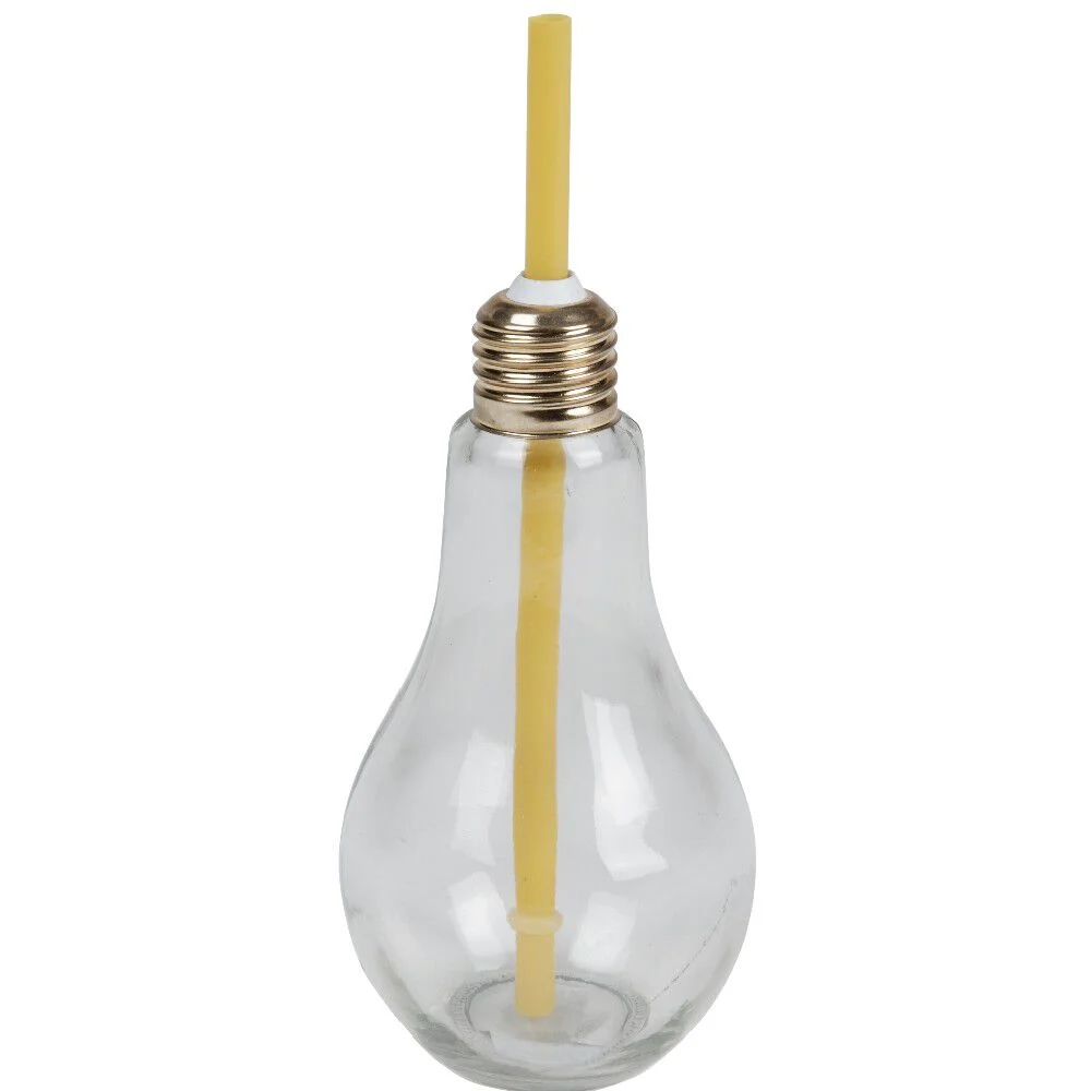 Gobelet en verre forme ampoule avec paille