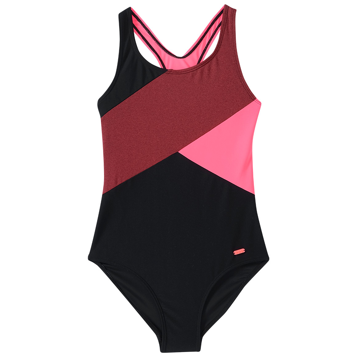 Yigga Mädchen Badeanzug mit Ringerrücken schwarz / dunkelrot / pink
