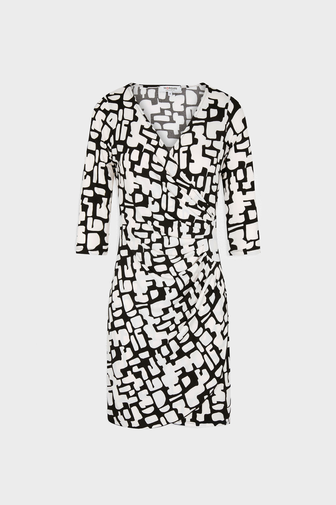 Vestido justo drapeado estampado - Estampa branca