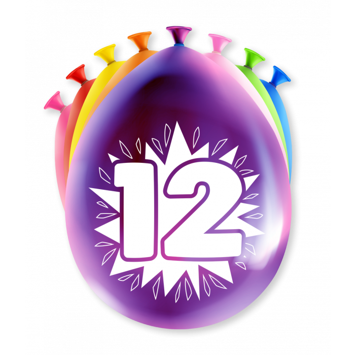 Ballonnen 12 Jaar Meerkleurig 30cm 8st
