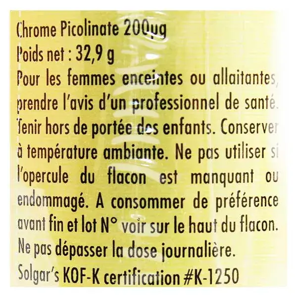 Solgar Picolinato de Cromo 200 μg 90 cápsulas