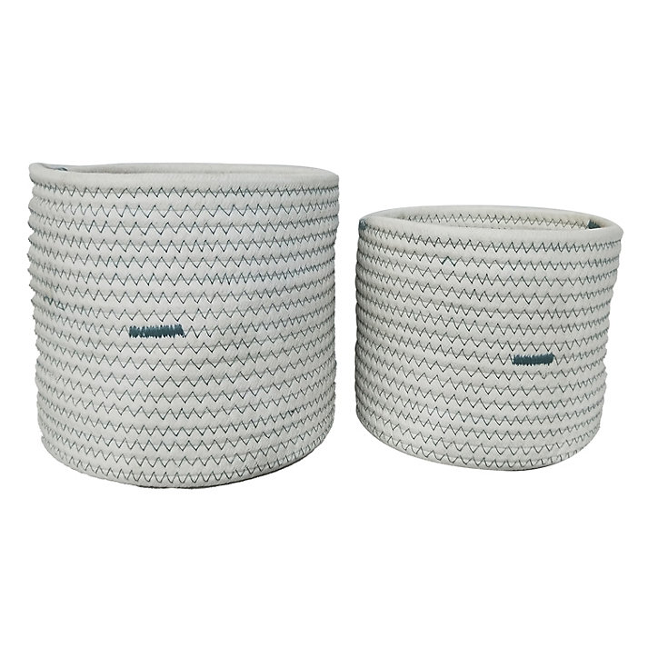 Lot de 2 panier ronds blancs à motif vert Ornami