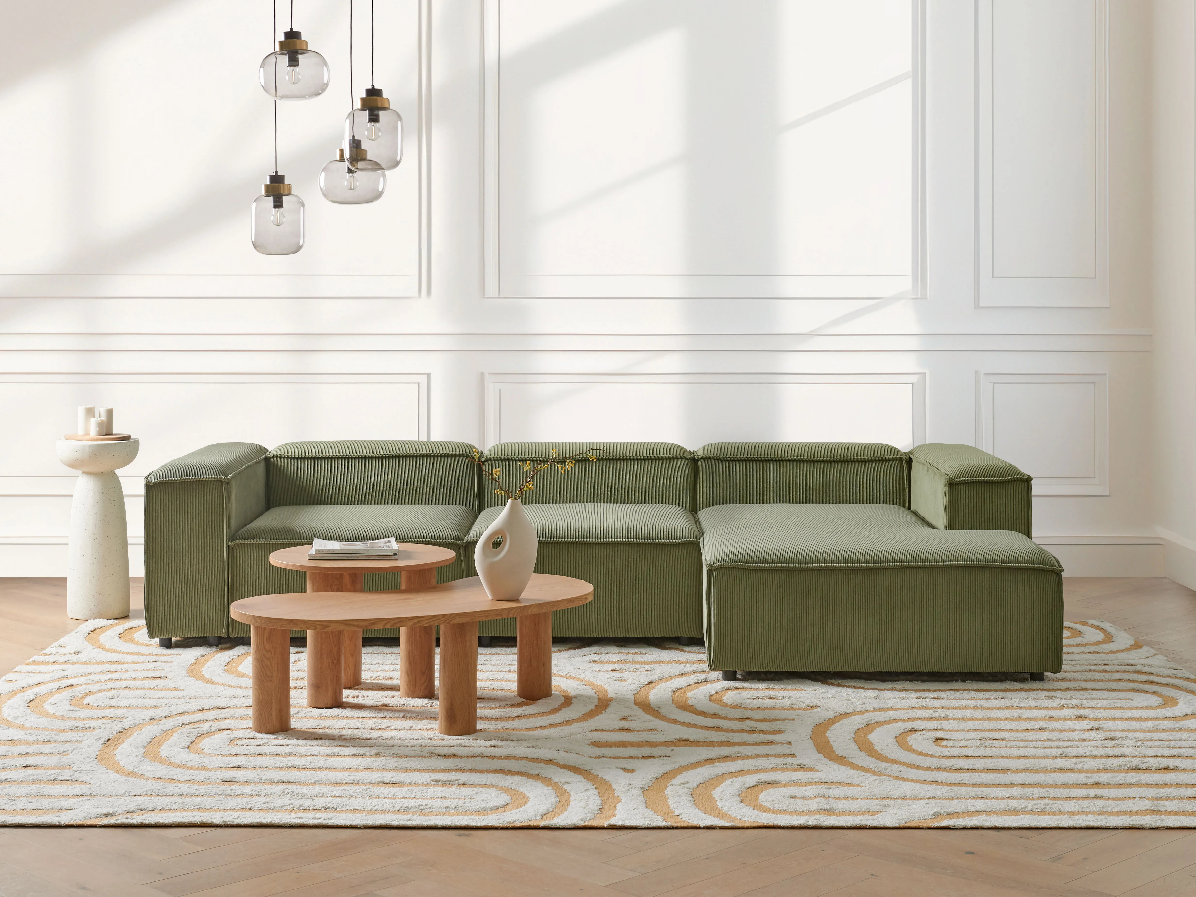 Linkszijdige chaise longue ARDAL Corduroy Groen