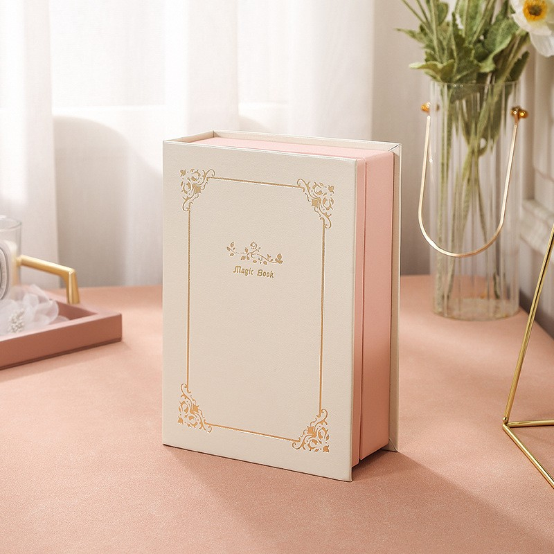 (15x21cm) Leder Schmuckschatulle Aufbewahrungsbox Organizer für Ringe / Ohrringe / Armbänder mit Magnetverschluss - Beige / Rosa
