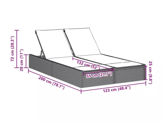 Chaise longue double avec coussins beige résine tressée
