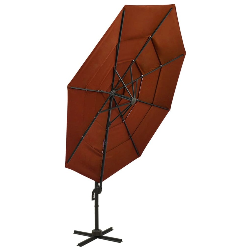 Parasol à 4 niveaux avec mât en aluminium 3 x 3 m orange
