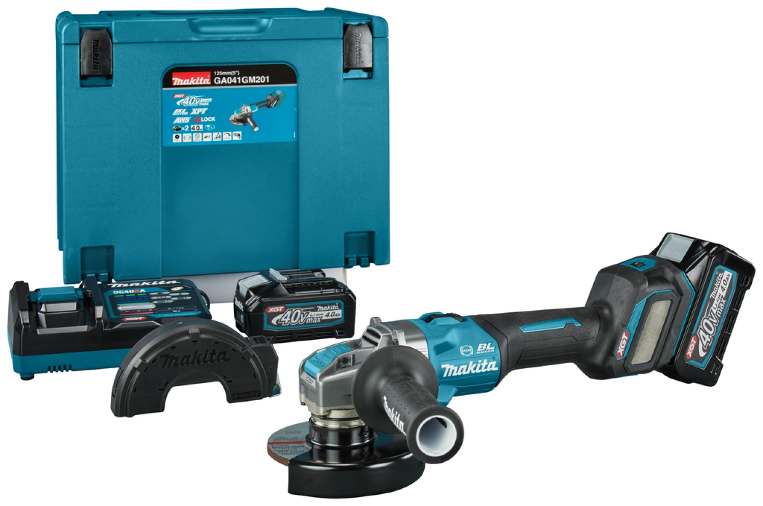 Makita GA041GM201 XGT 40V Max Li-ion Accu Haakse slijper set (2x 4,0Ah) in Mbox - 125 mm - X-LOCK