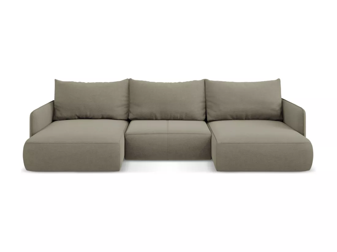 Canapé d'angle panoramique convertible en tissu texturé - beige foncé - NANEA